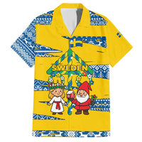 Sweden Christmas Hawaiian Shirt with Santa Lucia Girl Midsummer Pole Swedish Flag and Nordic Pattern Design - Wonder Print Shop