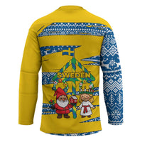 Sweden Christmas Hockey Jersey with Santa Lucia Girl Midsummer Pole Swedish Flag and Nordic Pattern Design - Wonder Print Shop