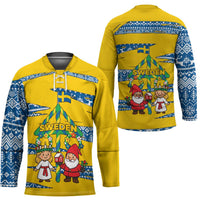 Sweden Christmas Hockey Jersey with Santa Lucia Girl Midsummer Pole Swedish Flag and Nordic Pattern Design - Wonder Print Shop