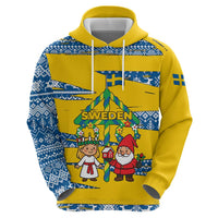 Sweden Christmas Hoodie with Santa Lucia Girl Midsummer Pole Swedish Flag and Nordic Pattern Design - Wonder Print Shop