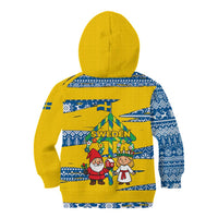 Sweden Christmas Kid Hoodie with Santa Lucia Girl Midsummer Pole Swedish Flag and Nordic Pattern Design - Wonder Print Shop