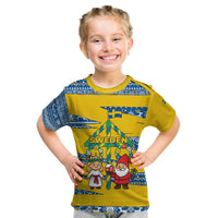 Sweden Christmas Kid T Shirt with Santa Lucia Girl Midsummer Pole Swedish Flag and Nordic Pattern Design - Wonder Print Shop