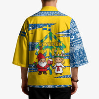 Sweden Christmas Kimono with Santa Lucia Girl Midsummer Pole Swedish Flag and Nordic Pattern Design - Wonder Print Shop
