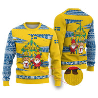 Sweden Christmas Ugly Christmas Sweater with Santa Lucia Girl Midsummer Pole Swedish Flag and Nordic Pattern Design - Wonder Print Shop