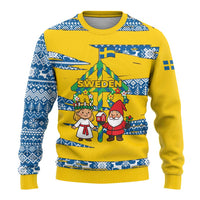 Sweden Christmas Ugly Christmas Sweater with Santa Lucia Girl Midsummer Pole Swedish Flag and Nordic Pattern Design - Wonder Print Shop