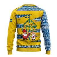 Sweden Christmas Ugly Christmas Sweater with Santa Lucia Girl Midsummer Pole Swedish Flag and Nordic Pattern Design - Wonder Print Shop