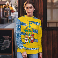 Sweden Christmas Ugly Christmas Sweater with Santa Lucia Girl Midsummer Pole Swedish Flag and Nordic Pattern Design - Wonder Print Shop