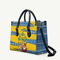 Sweden Christmas Leather Bag with Santa Lucia Girl Midsummer Pole Swedish Flag and Nordic Pattern Design - Wonder Print Shop
