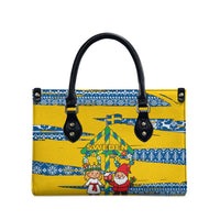 Sweden Christmas Leather Bag with Santa Lucia Girl Midsummer Pole Swedish Flag and Nordic Pattern Design - Wonder Print Shop