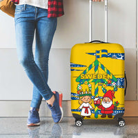 Sweden Christmas Luggage Cover with Santa Lucia Girl Midsummer Pole Swedish Flag and Nordic Pattern Design - Wonder Print Shop