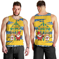 Sweden Christmas Men Tank Top with Santa Lucia Girl Midsummer Pole Swedish Flag and Nordic Pattern Design - Wonder Print Shop
