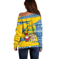 Sweden Christmas Off Shoulder Sweater with Santa Lucia Girl Midsummer Pole Swedish Flag and Nordic Pattern Design - Wonder Print Shop