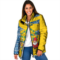 Sweden Christmas Padded Jacket with Santa Lucia Girl Midsummer Pole Swedish Flag and Nordic Pattern Design - Wonder Print Shop