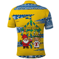Sweden Christmas Polo Shirt with Santa Lucia Girl Midsummer Pole Swedish Flag and Nordic Pattern Design - Wonder Print Shop