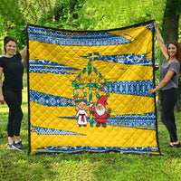 Sweden Christmas Quilt with Santa Lucia Girl Midsummer Pole Swedish Flag and Nordic Pattern Design - Wonder Print Shop