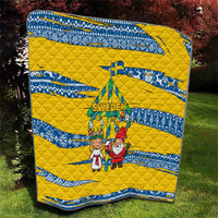 Sweden Christmas Quilt with Santa Lucia Girl Midsummer Pole Swedish Flag and Nordic Pattern Design - Wonder Print Shop