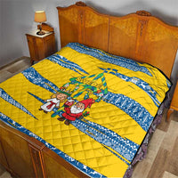 Sweden Christmas Quilt with Santa Lucia Girl Midsummer Pole Swedish Flag and Nordic Pattern Design - Wonder Print Shop