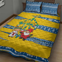 Sweden Christmas Quilt Bed Set with Santa Lucia Girl Midsummer Pole Swedish Flag and Nordic Pattern Design - Wonder Print Shop