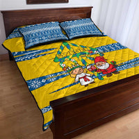 Sweden Christmas Quilt Bed Set with Santa Lucia Girl Midsummer Pole Swedish Flag and Nordic Pattern Design - Wonder Print Shop
