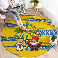 Sweden Christmas Round Carpet with Santa Lucia Girl Midsummer Pole Swedish Flag and Nordic Pattern Design - Wonder Print Shop