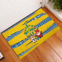Sweden Christmas Rubber Doormat with Santa Lucia Girl Midsummer Pole Swedish Flag and Nordic Pattern Design - Wonder Print Shop