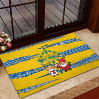 Sweden Christmas Rubber Doormat with Santa Lucia Girl Midsummer Pole Swedish Flag and Nordic Pattern Design - Wonder Print Shop