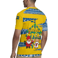 Sweden Christmas Rugby Jersey with Santa Lucia Girl Midsummer Pole Swedish Flag and Nordic Pattern Design - Wonder Print Shop