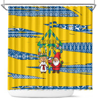 Sweden Christmas Shower Curtain with Santa Lucia Girl Midsummer Pole Swedish Flag and Nordic Pattern Design - Wonder Print Shop