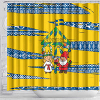 Sweden Christmas Shower Curtain with Santa Lucia Girl Midsummer Pole Swedish Flag and Nordic Pattern Design - Wonder Print Shop