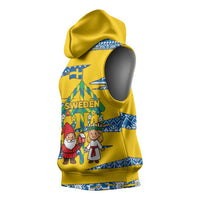 Sweden Christmas Sleeveless Hoodie with Santa Lucia Girl Midsummer Pole Swedish Flag and Nordic Pattern Design - Wonder Print Shop