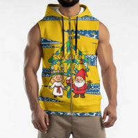 Sweden Christmas Sleeveless Zip Hoodie with Santa Lucia Girl Midsummer Pole Swedish Flag and Nordic Pattern Design - Wonder Print Shop