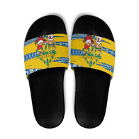 Sweden Christmas Slide Sandals with Santa Lucia Girl Midsummer Pole Swedish Flag and Nordic Pattern Design - Wonder Print Shop