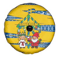 Sweden Christmas Spare Tire Cover with Santa Lucia Girl Midsummer Pole Swedish Flag and Nordic Pattern Design - Wonder Print Shop