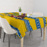 Sweden Christmas Tablecloth with Santa Lucia Girl Midsummer Pole Swedish Flag and Nordic Pattern Design - Wonder Print Shop