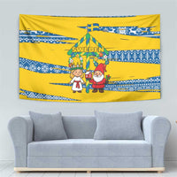 Sweden Christmas Tapestry with Santa Lucia Girl Midsummer Pole Swedish Flag and Nordic Pattern Design - Wonder Print Shop