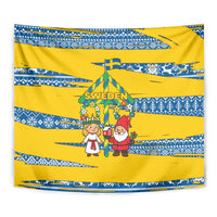 Sweden Christmas Tapestry with Santa Lucia Girl Midsummer Pole Swedish Flag and Nordic Pattern Design - Wonder Print Shop