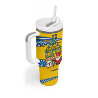 Sweden Christmas Tumbler With Handle with Santa Lucia Girl Midsummer Pole Swedish Flag and Nordic Pattern Design - Wonder Print Shop
