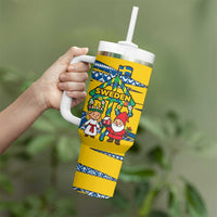 Sweden Christmas Tumbler With Handle with Santa Lucia Girl Midsummer Pole Swedish Flag and Nordic Pattern Design - Wonder Print Shop