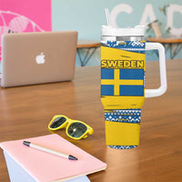Sweden Christmas Tumbler With Handle with Santa Lucia Girl Midsummer Pole Swedish Flag and Nordic Pattern Design - Wonder Print Shop