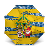 Sweden Christmas Umbrella with Santa Lucia Girl Midsummer Pole Swedish Flag and Nordic Pattern Design - Wonder Print Shop