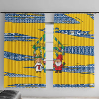 Sweden Christmas Window Curtain with Santa Lucia Girl Midsummer Pole Swedish Flag and Nordic Pattern Design - Wonder Print Shop