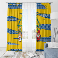 Sweden Christmas Window Curtain with Santa Lucia Girl Midsummer Pole Swedish Flag and Nordic Pattern Design - Wonder Print Shop