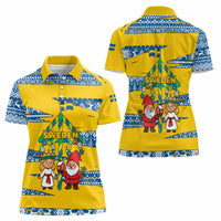 Sweden Christmas Women Polo Shirt with Santa Lucia Girl Midsummer Pole Swedish Flag and Nordic Pattern Design - Wonder Print Shop