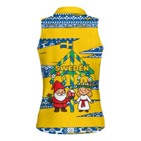 Sweden Christmas Women Sleeveless Polo Shirt with Santa Lucia Girl Midsummer Pole Swedish Flag and Nordic Pattern Design - Wonder Print Shop
