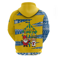 Sweden Christmas Zip Hoodie with Santa Lucia Girl Midsummer Pole Swedish Flag and Nordic Pattern Design - Wonder Print Shop