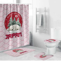 Japan Christmas Bathroom Set with Sleeping Polar Bear Pine Trees and Chrysanthemum Crest Pattern - Wonder Print Shop