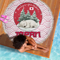 Japan Christmas Beach Blanket with Sleeping Polar Bear Pine Trees and Chrysanthemum Crest Pattern - Wonder Print Shop