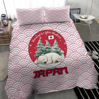 Japan Christmas Bedding Set with Sleeping Polar Bear Pine Trees and Chrysanthemum Crest Pattern - Wonder Print Shop