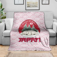 Japan Christmas Blanket with Sleeping Polar Bear Pine Trees and Chrysanthemum Crest Pattern - Wonder Print Shop