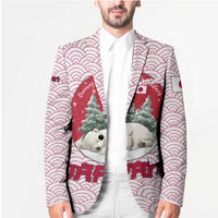 Japan Christmas Blazer with Sleeping Polar Bear Pine Trees and Chrysanthemum Crest Pattern - Wonder Print Shop